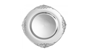 Silver Vintage Acrylic Charger 13" rental Austin, TX