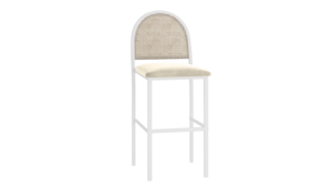 Hollis Stool White Cane - Ivory Velvet Cushion rental New York, NY