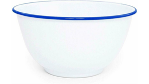 Small White Enamel Footed Bowl - Blue Rolled Ri... rental in New York, NY