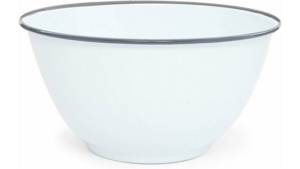 Small White Enamel Footed Bowl - Grey Rolled Ri... rental New York, NY
