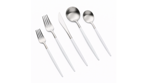 Vera Silver White Handle Dinner Fork (Pack of 10) rental New York, NY