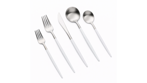 Vera Silver White Handle Dinner Knife (Pack of 10) rental New York, NY