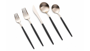 Vera Silver Black Handle Dinner Fork (Pack of 10) rental New York, NY