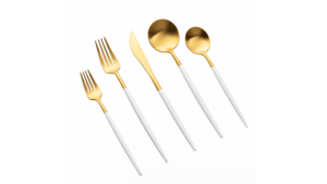Vera Gold White Handle Dinner Fork (Pack of 10) rental New York, NY