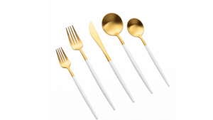 Vera Gold White Handle Dinner Knife (Pack of 10) rental New York, NY