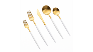 Vera Gold White Handle Teaspoon (Pack of 10) rental New York, NY