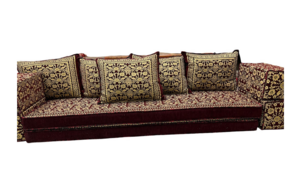 Moroccan Low Burgundy and Gold Sofa rental Miami-Ft. Lauderdale, FL