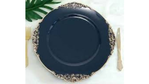 Charger - Navy Blue Round Leaf Embossed Gold Ri... rental Miami-Ft. Lauderdale, FL