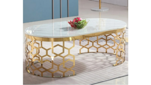 Oval Gold Stainless Steel Coffee Table w/ Marbl... rental Miami-Ft. Lauderdale, FL