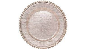 Cross Stich Glass Beaded Rim Charger - Rose Gold rental Miami-Ft. Lauderdale, FL