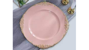 Charger - Pink Round Leaf Embossed Gold Rim Acr... rental Miami-Ft. Lauderdale, FL