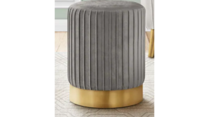 Velvet Round Ottoman Gold Base - Grey rental Miami-Ft. Lauderdale, FL