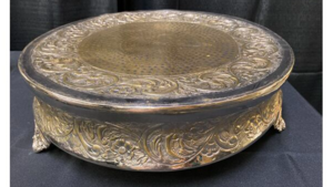 18" Silver & Gold Round Scroll Cake Stand rental Columbus-Auburn, GA