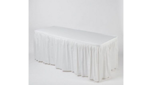8.5' White Polyester Table Skirt rental Columbus-Auburn, GA