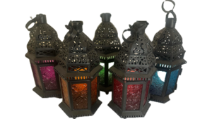 Black Multicolored Glass Medium Lantern 13" rental Southern Utah, UT