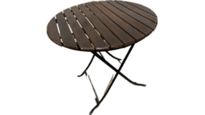 Slatted Wood Top Table Round Metal Legs 30"Roun... rental Southern Utah, UT