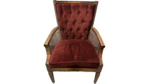 Vintage Rust Velvet Cane Side Arm Chair rental Southern Utah, UT