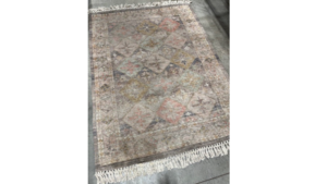 Rug #39 5X7 Rust, Pale Green Beige Fringe rental Southern Utah, UT