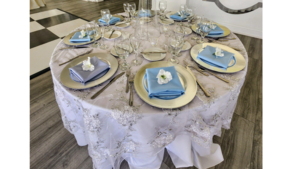 90"x90" Ribbon Mesh Sequin - White / Silver (Ov... rental Palm Beaches-Treasure Coast, FL