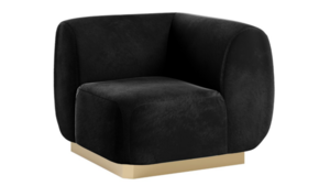 Colette Corner Chair Gold Base - Black Velvet rental New York, NY