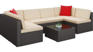 Beige Rattan Sectional w Coffee Table (7 Pieces) rental Oklahoma City, OK