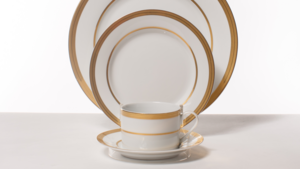 6.125 In White With Gold Rim Saucer (20 Rack) rental Auburn, AL
