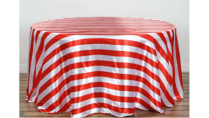 120" Red White Stripe Satin Tablecloth rental Jupiter, FL