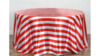 120" Red White Stripe Satin Tablecloth rental in Jupiter, FL