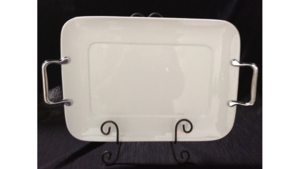 White Ceramic Rectangular Tray W/ Ss Handles 14" X rental Jupiter, FL