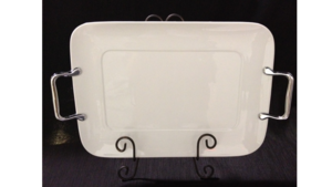 White Ceramic Rectangular Tray W/Ss Handles rental Jupiter, FL
