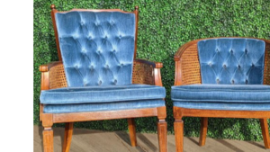 Chair - Blue Upholstered Rattan (Tall) rental Central Pennsylvania, PA