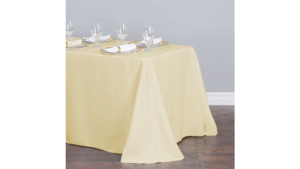 90"X132" Beige Polyester Tablecloths rental Dallas-Ft. Worth, TX
