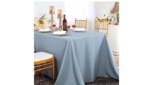 90”X132” Dusty Blue Polyester Tablecloth rental Dallas-Ft. Worth, TX