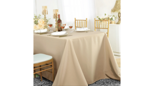 90"X156" Rectangle Champagne Premium Polyester rental Dallas-Ft. Worth, TX
