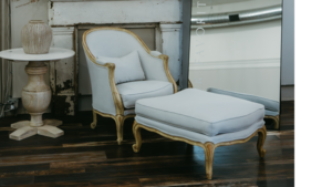 Chair And Ottoman, Chic Linen With Wood Trim rental Leavenworth - Wenatche Valley, WA