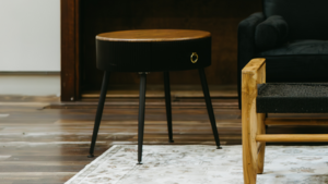Sidetable, Black With Faux Wood Top, Round rental Leavenworth - Wenatche Valley, WA