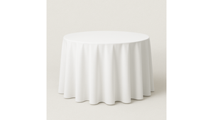 White 120" Round Poly Linen rental Naples, FL