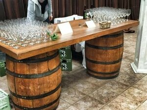 8' Walnut Wine Barrel Bar rental Long Island, NY