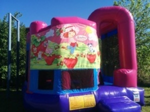 Pink Bounce House with Strawberry Shortcake Panel rental Houston, TX