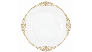 Clear And Gold Vintage Acrylic Charger 13" rental Austin, TX