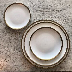 White Matte With Gold Band Dinnerware rental Milwaukee, WI