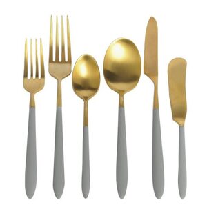 Brushed Gold With Gray Or Black Handle Flatware rental Milwaukee, WI
