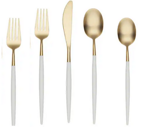 White Handle Golden Flatware rental Denver, CO