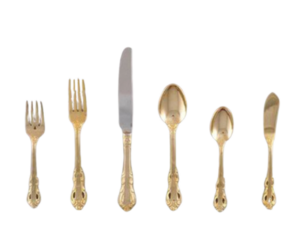 Gold King Arthur Flatware rental Chicago, IL